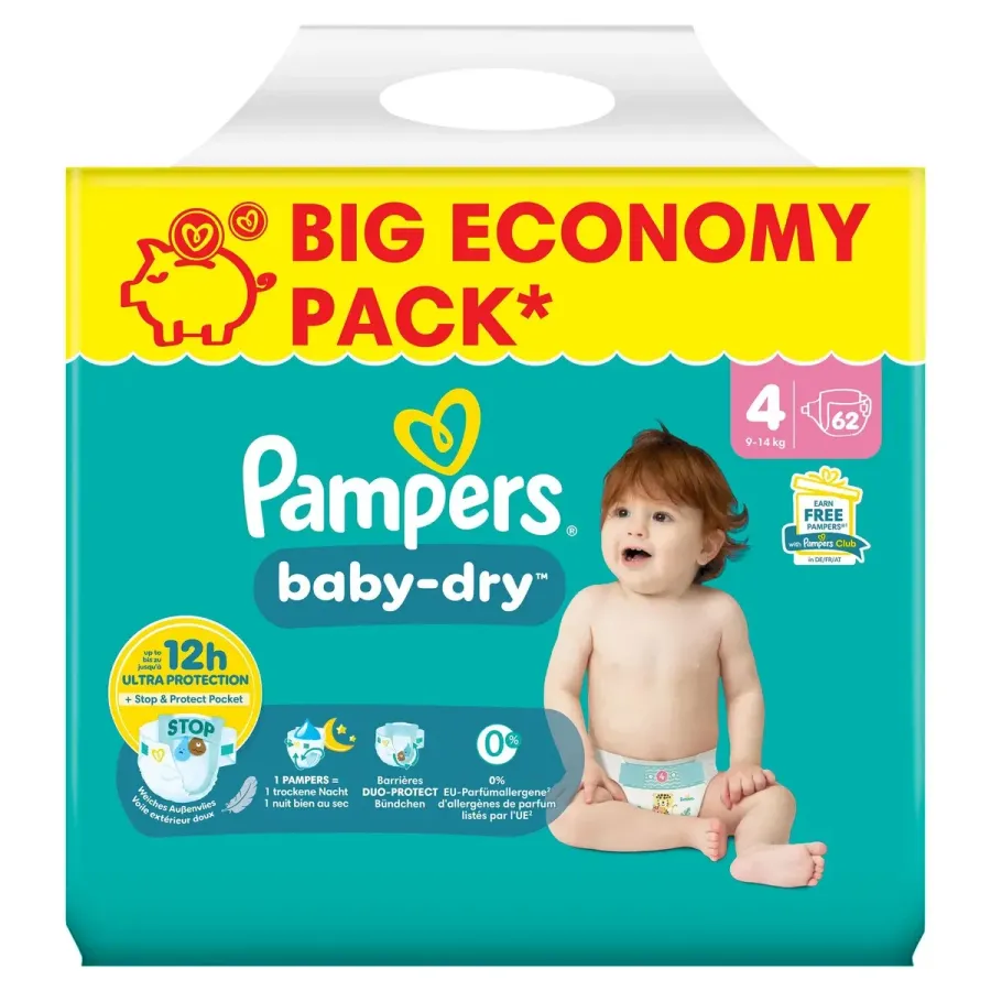 Pampers Couche (TAILLE 4) 9-18kg jumbo grand format P/62