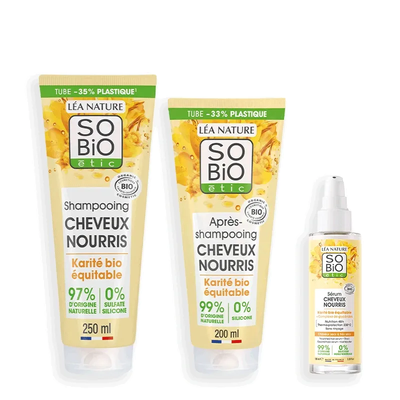 Routine cheveux nourris au karité bio