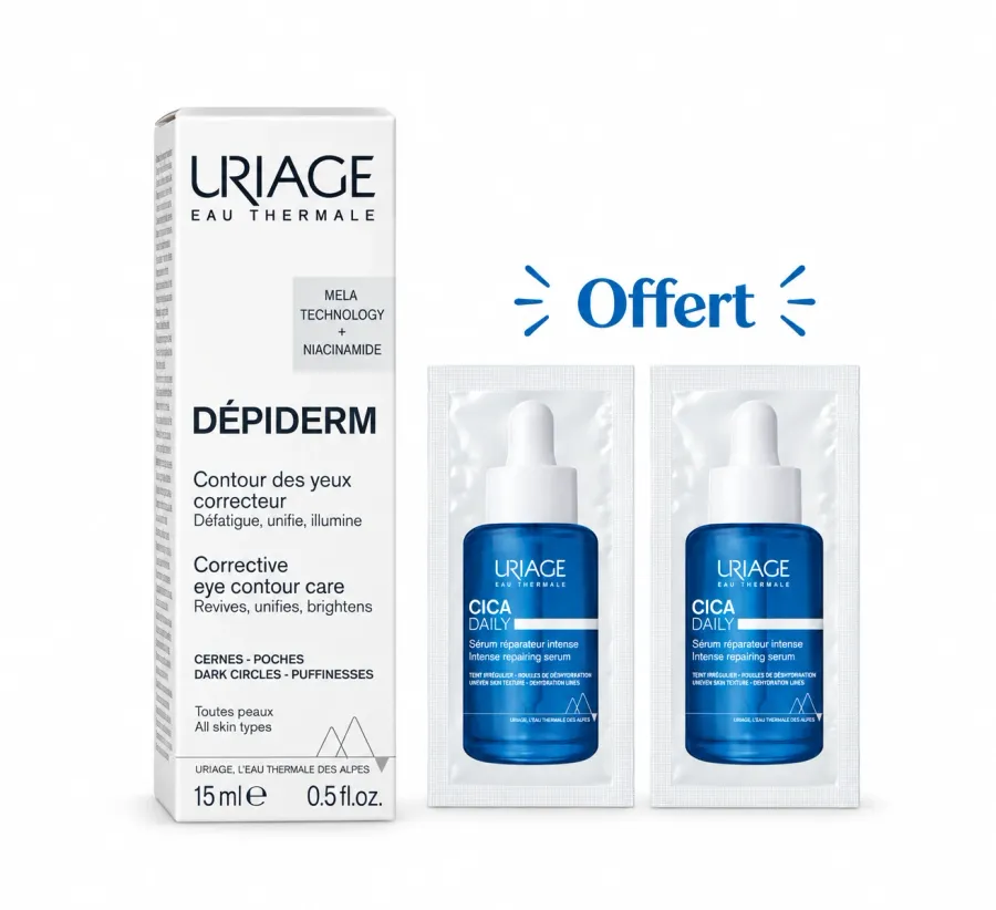 Uriage Dépiderm White Contour des Yeux Eclaircissant 15mL + 2 Mini Doses Sérum Cica Daily Offertes