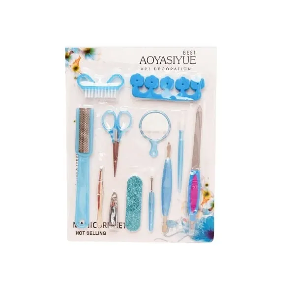Aoyasiyue paquet kit pedicure 11pcs + miroir bleu ou rose ou mauve