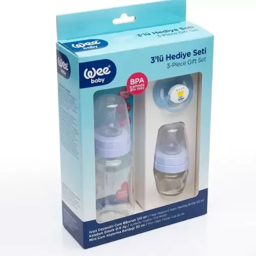 WEE BABY BIBERON EN VERRE DE 120 ML+MINI GOURDE EN VERRE DE 30 ML+ SUCETTE