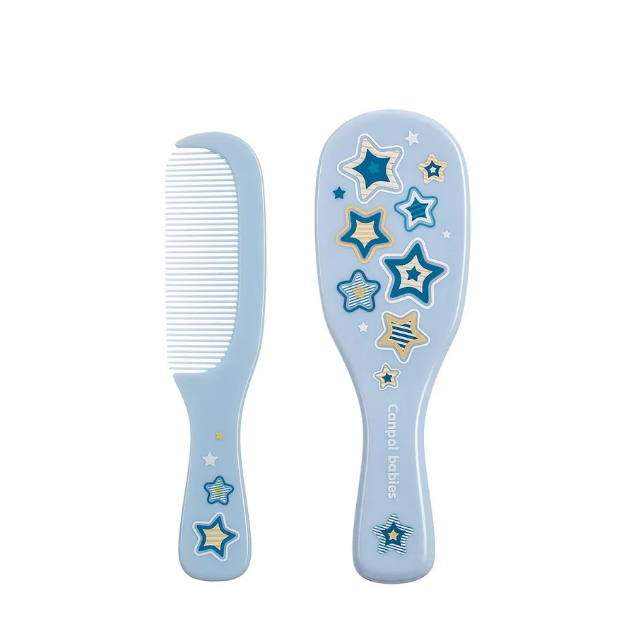 Brosse et peigne pour bébé avec poils naturels doux - Canpol Babies - bleu - Nouveau né