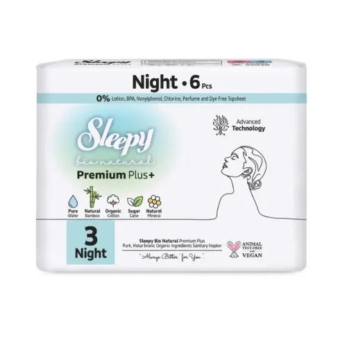 SLEEPY NATURAL SERVIETTE HYGIENIQUE BIO COTTON ORGANIQUE NIGHT 6PCS